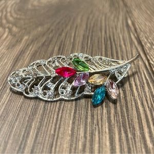 Vintage French Rhinestone Leaf-Shaped Hair Barrette